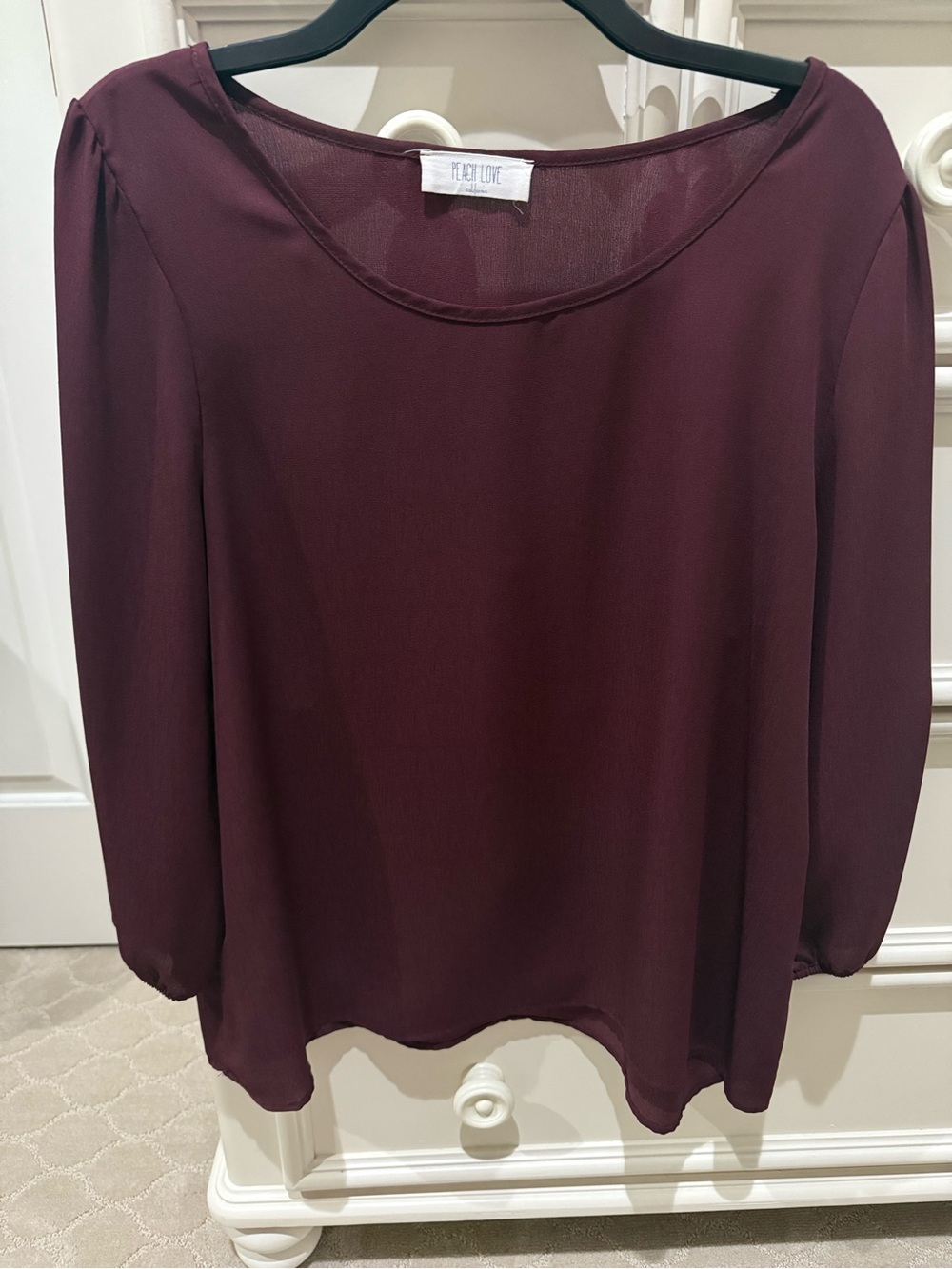 Peach Love California Burgundy Long-Sleeve Chiffon Blouse